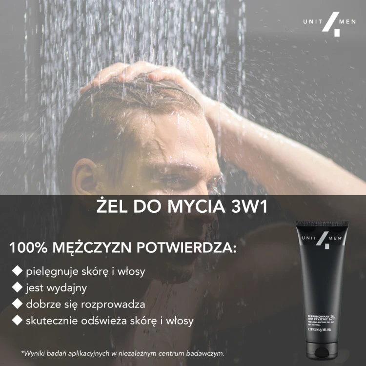 Mężczyzna pod prysznicem — naturalny żel 3w1 Unit4Men