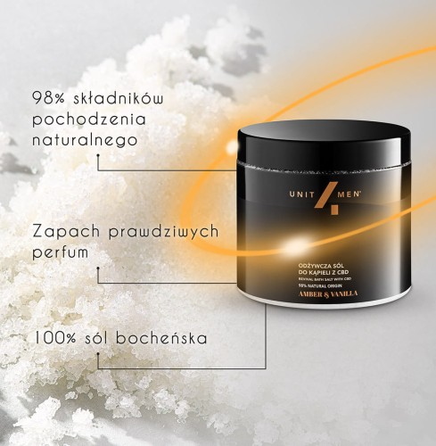 Sól do kąpieli z CBD Amber&Vanilla — naturalne składniki Unit4Men