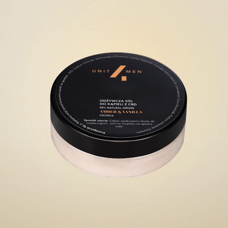 PRÓBKA – Odżywcza sól do kąpieli z CBD Unit4Men – Amber&Vanilla, saszetka próbki